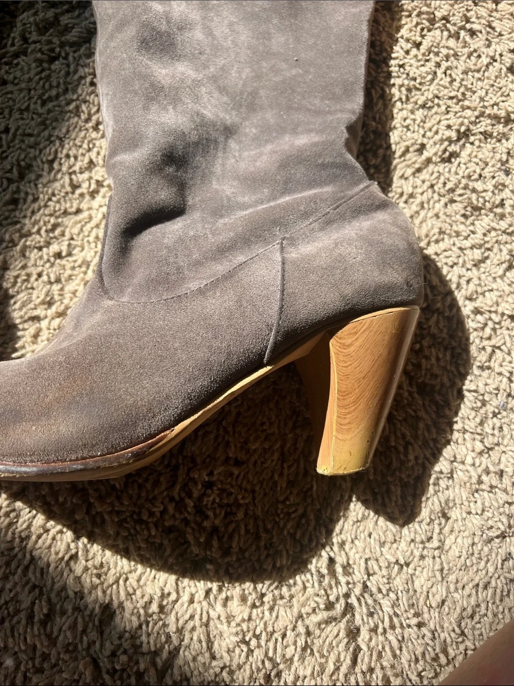 Women’s Black Knee-High Suede Boots with Wooden Heel